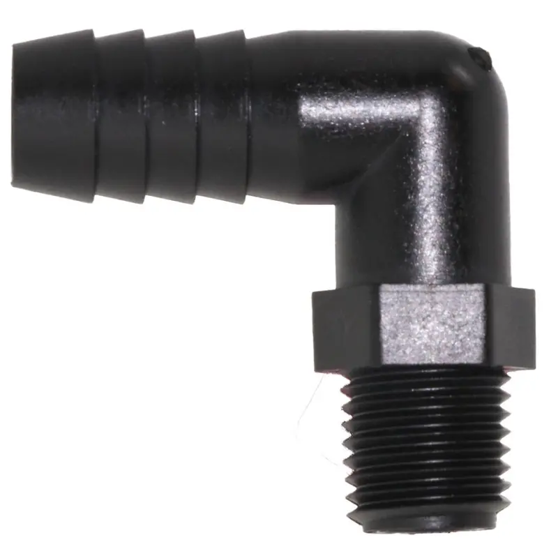 1/2" Barb × 1/4" Male Npt Polypropylene Elbow Fitting – Black 1