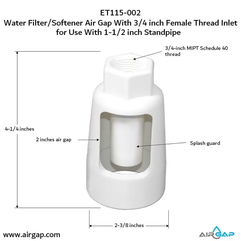 1.5-Inch Pvc/Abs Standpipe Air Gap With 3/4-Inch Female Pipe Thread (Fpt) – G15 Series 2