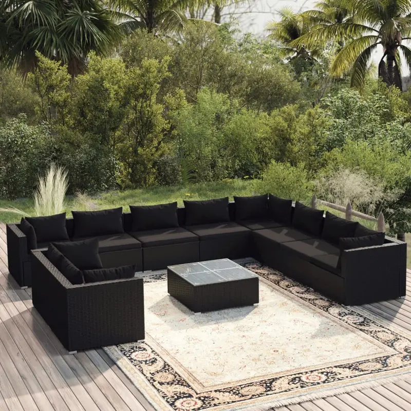 11-Piece Contemporary Garden Lounge – Black Poly-Rattan Weave & Supportive Cushions 1