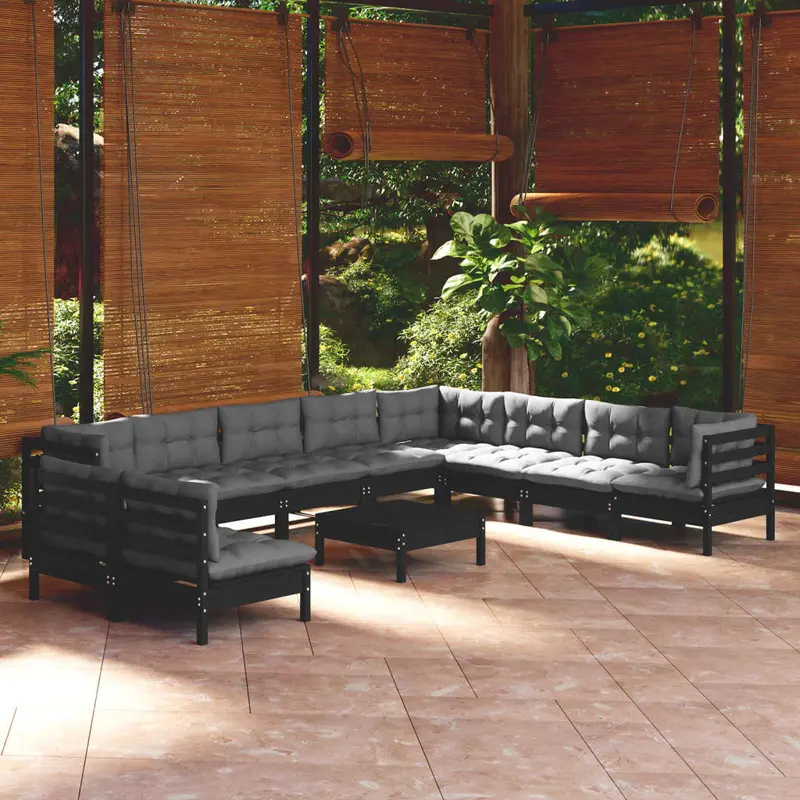 11-Piece Garden Lounge Collection – Black Solid Pine Frame With Soft Cushioned Seating 1