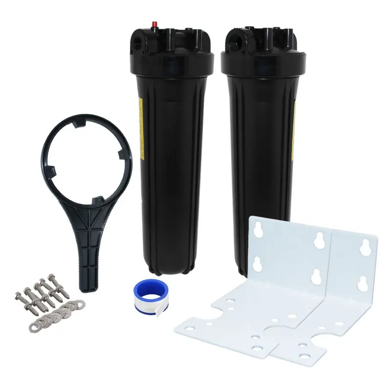 20-Inch Twin Parallel Filter Housing – Black Cap/Black Sump, 3/4" Push-To-Connect, Includes Wrench 1
