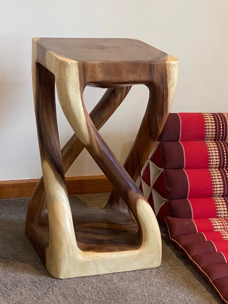 48 Cm Acacia Wood Side Table With Swirl Detail – Corner Table Or Bar Stool Option 1