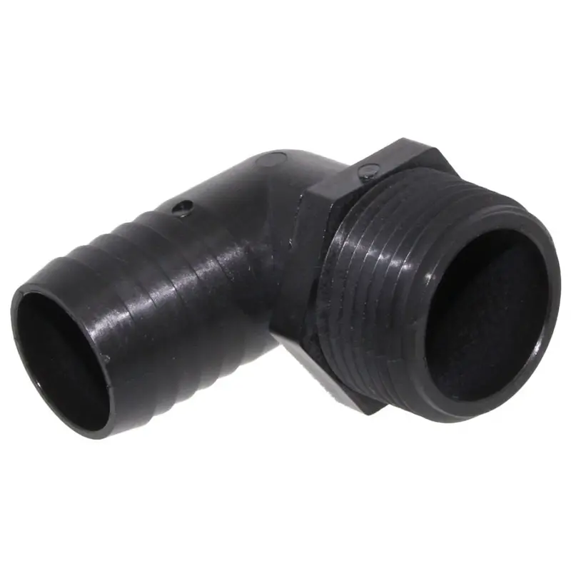 5/8" Barb × 1/2" Male Npt Polypropylene Elbow Fitting – Black 1