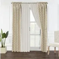 6-Piece Metallic Foil-Printed Faux Silk Window Curtain Panel Set 1