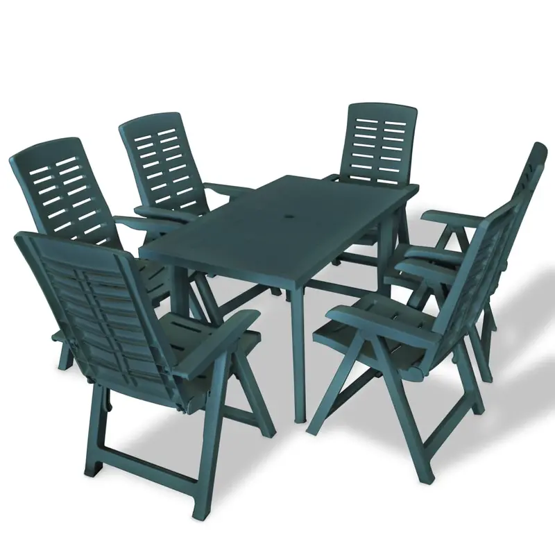7-Piece Green Plastic Outdoor Dining Set 1