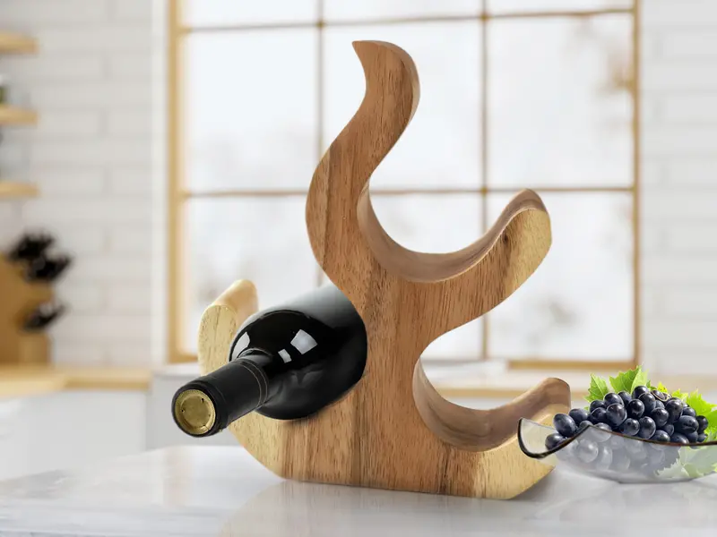Acacia Wood 3-Bottle Wine Rack – Hand-Carved, Compact Storage Solution 1