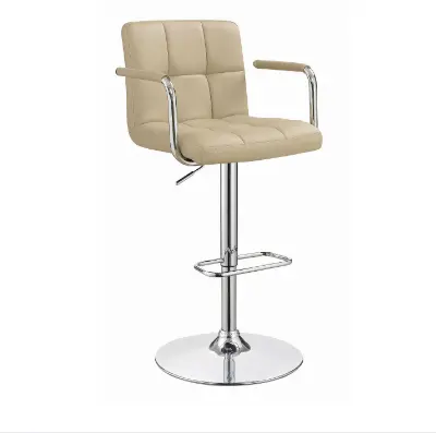 Adjustable Chrome-And-Beige Bar Stool With Ergonomic Seat 1