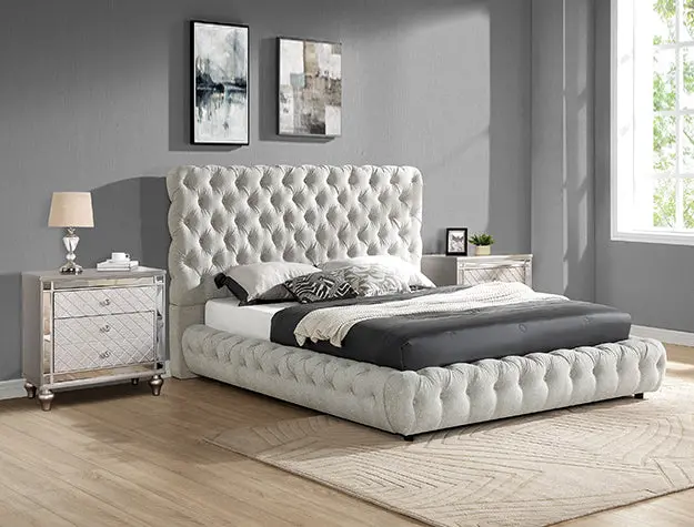 All Flory Dove Gray Platform Bed – Upholstered Headboard Design 1