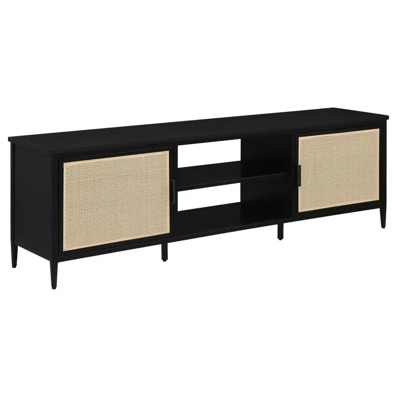 Amherst Black Media Console | 70-Inch Two-Door Tv Stand With Open Shelving And Cable Management 1
