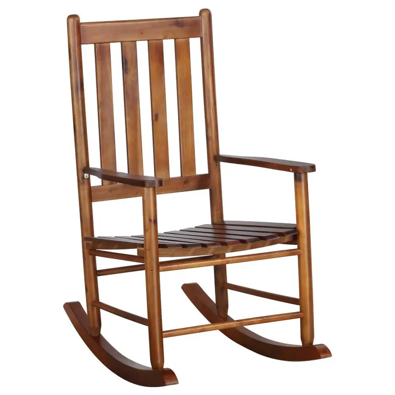 Annie Slat-Back Wooden Rocking Chair In Golden Brown Finish 1