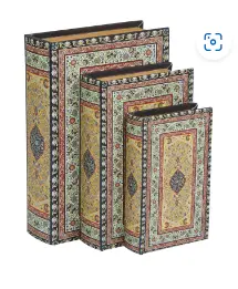 Arabesque-Print Canvas Book Box With Gold-Edged Pages And Multicolor Design 1