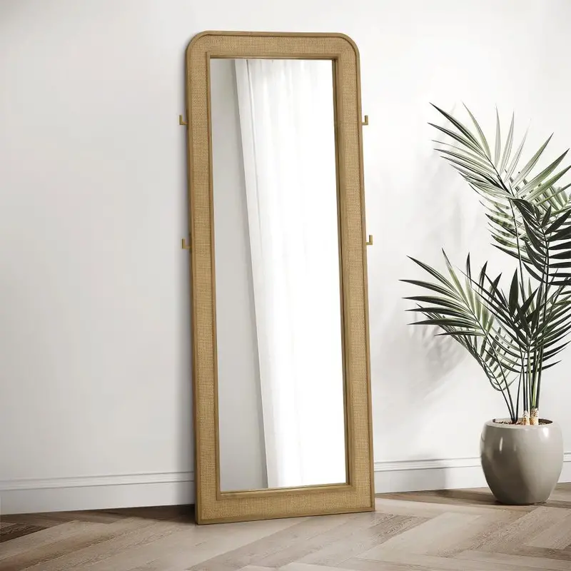 Arini Sand-Washed Cane Weave Floor Mirror – Full-Length Standing Design 1