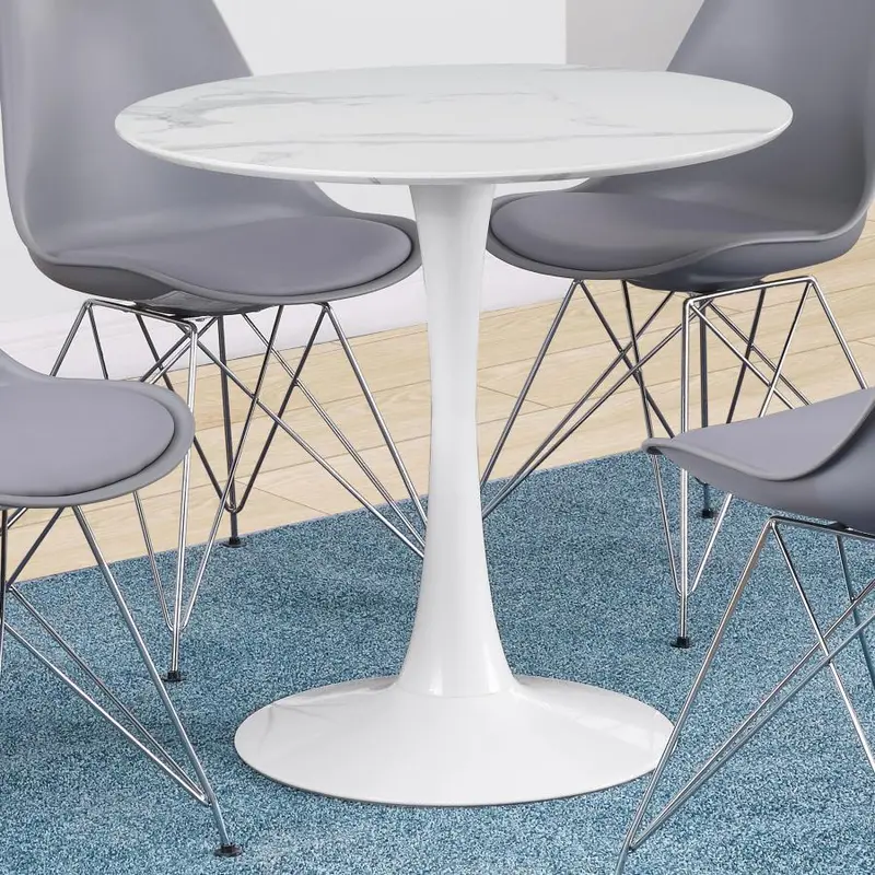 Arkell 30-Inch Round Faux Marble Dining Table – White High-Gloss Finish 1