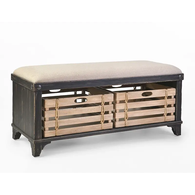 Artisan Landing Midnight Black Storage Bench – Upholstered Seating & Hidden Compartment 1