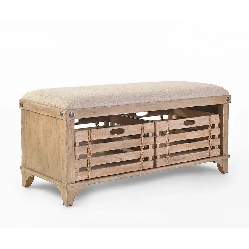Artisan Landing Sun-Weathered Storage Bench – Natural Wood Grain Finish 1