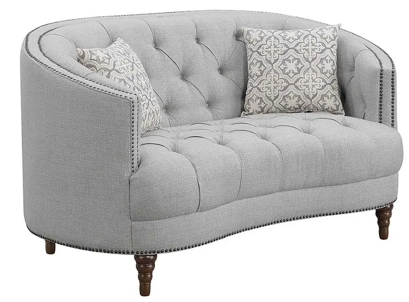 Avonlea Sloped-Arm Loveseat In Trim Grey Fabric – Compact Two-Seater Sofa 1