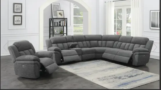 Bahrain 6-Piece Power-Reclining Sectional In Charcoal Upholstery 1