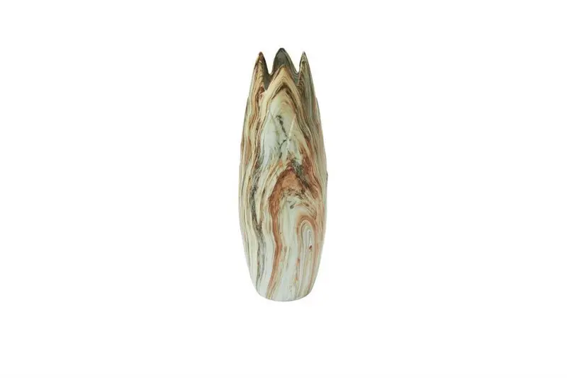 Beige Marbled Ceramic Vase With Asymmetrical Angled Opening 1