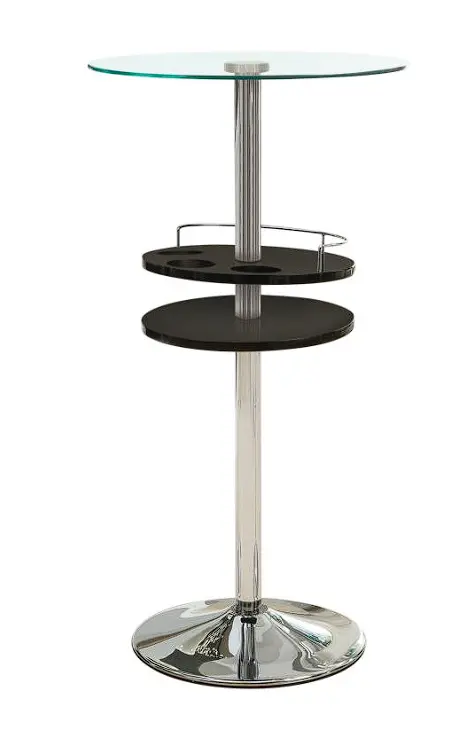 Black And Chrome Glass-Topped Bar Table With Integrated Wine Storage 1