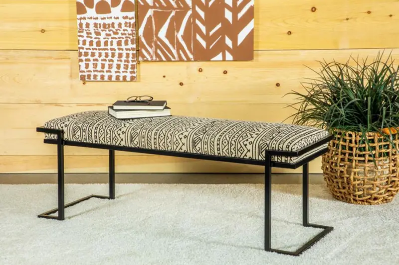 Black-And-White Upholstered Accent Bench – Mid-Century Inspired Footstool 1