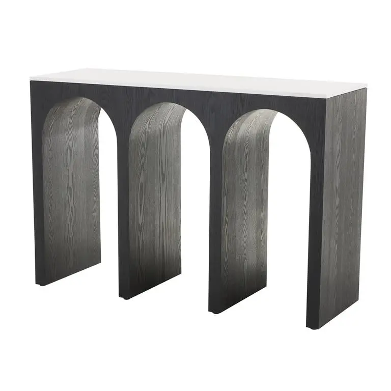 Black Art Deco Arched Console Table – Living Room Accent Piece With White Marble Top 1