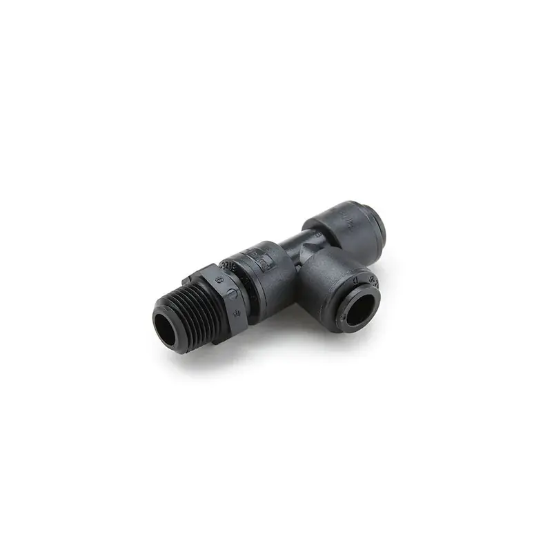 Black Kynar Pvdf Male Run Swivel Tee – 1/4" X 1/4" Nptf, Rotating Branch Port For Flexible Layouts 1