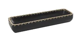 Black Mango Wood Nesting Tray With Hand-Sewn Seagrass Trim – 24" X 7" X 4" 1
