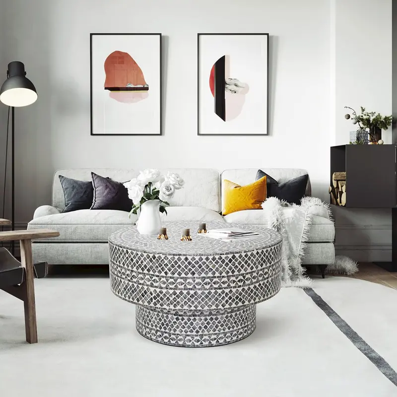 Black Mother-Of-Pearl Inlaid Diamond-Shaped Coffee Table Vc2Blk 1