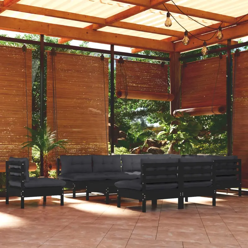 Black Pinewood 11-Piece Outdoor Lounge Set – Weather-Resistant Timber Design 1