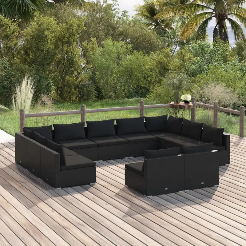 Black Poly-Rattan 11-Piece Garden Lounge – Woven All-Weather Design With Cushions 1