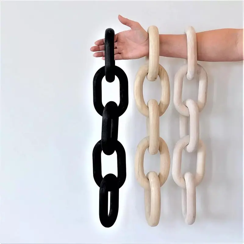 Black Stained Wooden 5-Link Chain – Decorative Or Functional Home & Craft Use 1