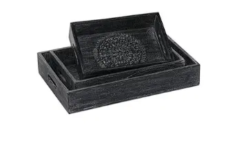 Black Wooden Floral Carved Serving Tray With Intricate Detailing 1