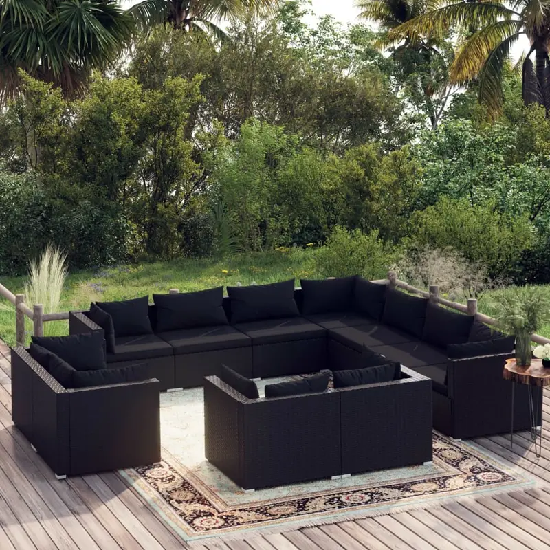 Black Woven Rattan 11-Piece Outdoor Lounge Set – Durable, Lightweight & Stylish 1