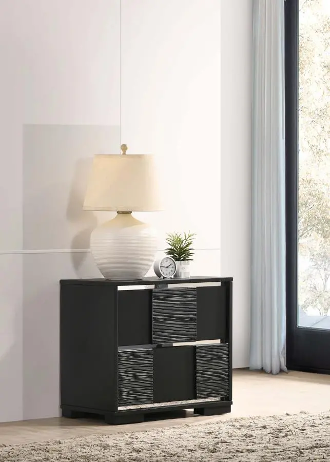 Blacktoft 2-Drawer Nightstand – Matte Black Modern Bedroom Accent 1