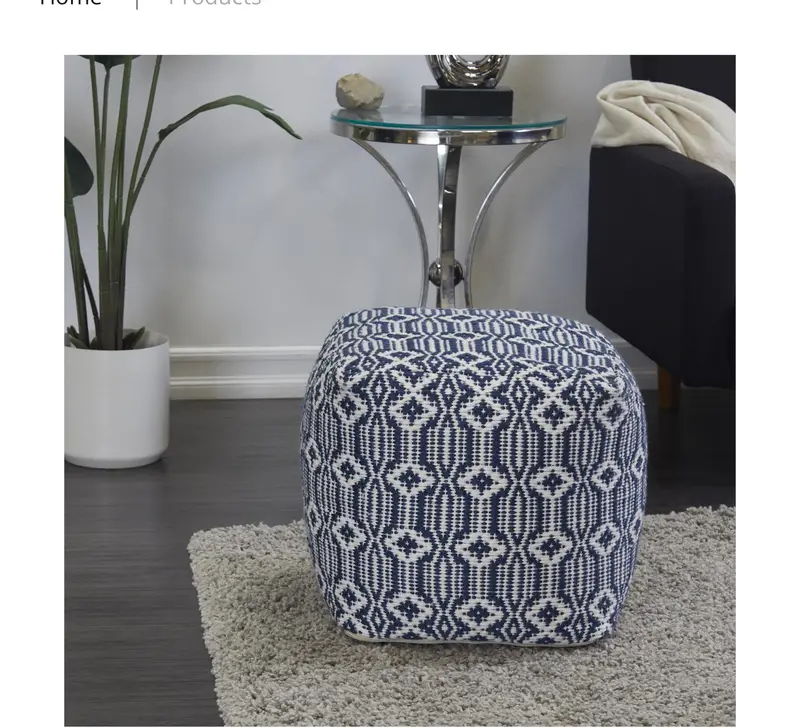 Blue Diamond-Print Polyester Pouf – 21" Square X 19" Height 1
