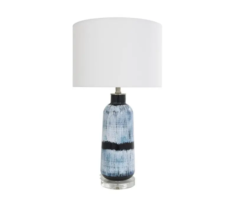 Blue Glass Abstract Brushed Accent Lamp With Frosted Glass Base (14" X 14" X 27") 1