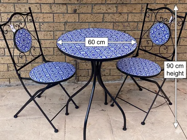 Blue Mosaic Bistro Set: 3-Piece Outdoor Table And Chair Set For Balcony Or Garden 1