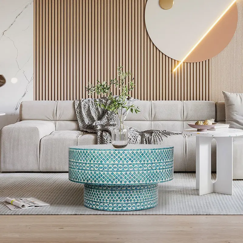 Blue Mother-Of-Pearl Inlaid Diamond-Shaped Coffee Table Vc2Blu 1