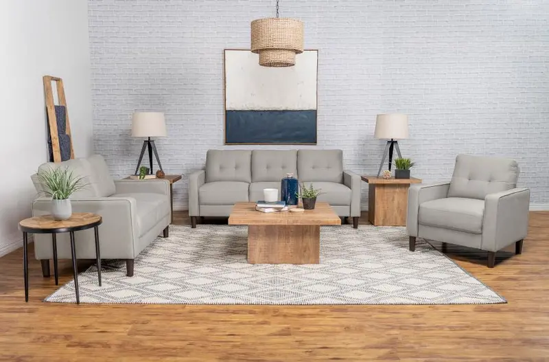 Bowen Beige Tufted Track-Arm Upholstered Sofa Set (3-Piece) 1