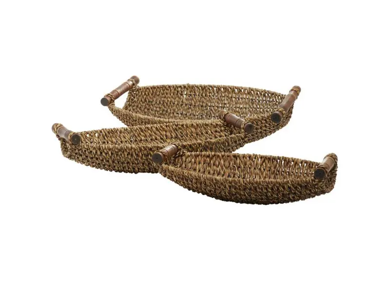 Brown Metal Handwoven Storage Basket With Dual Handles – Rustic Utility 1
