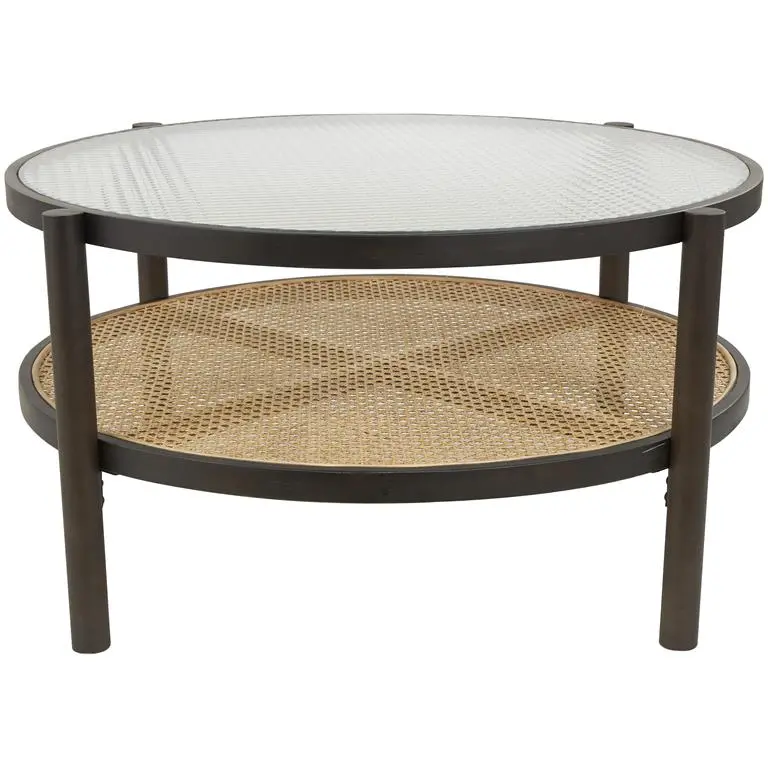 Brown Rattan Coffee Table – Tempered Glass Top, Coastal Living Style 1