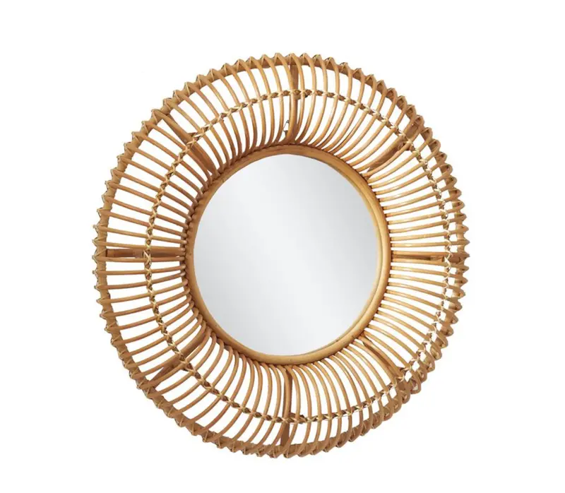 Brown Rattan Handwoven Circular Wall Mirror – Natural Texture (31" Dia X 4" D) 1