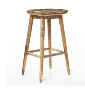 Brown Wood Bar Stool With Integrated Footrest – Compact 17" X 14" X 30" 1