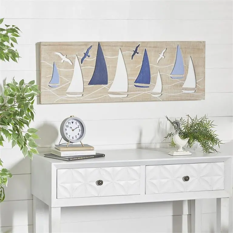 Brown Wood Nautical Sailboat Wall Hanging Decor 1