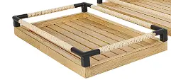 Brown Wood Slatted Tray With Elevated Woven Sides And Black Metal Corner Guards 1