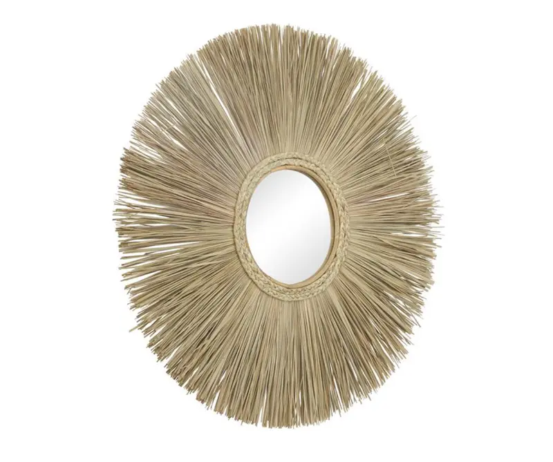 Brown Wood Starburst Wall Mirror – Radiating Spoke Design (32" Dia X 2" D) 1