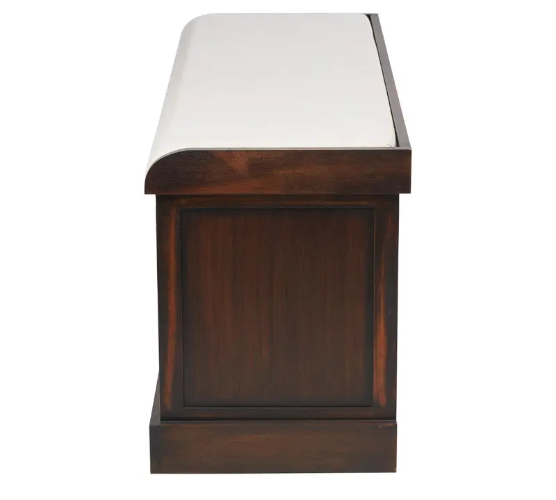 Brown Wood Storage Bench With Padded Upholstered Seat (42" L X 15" W X 20" H) 1