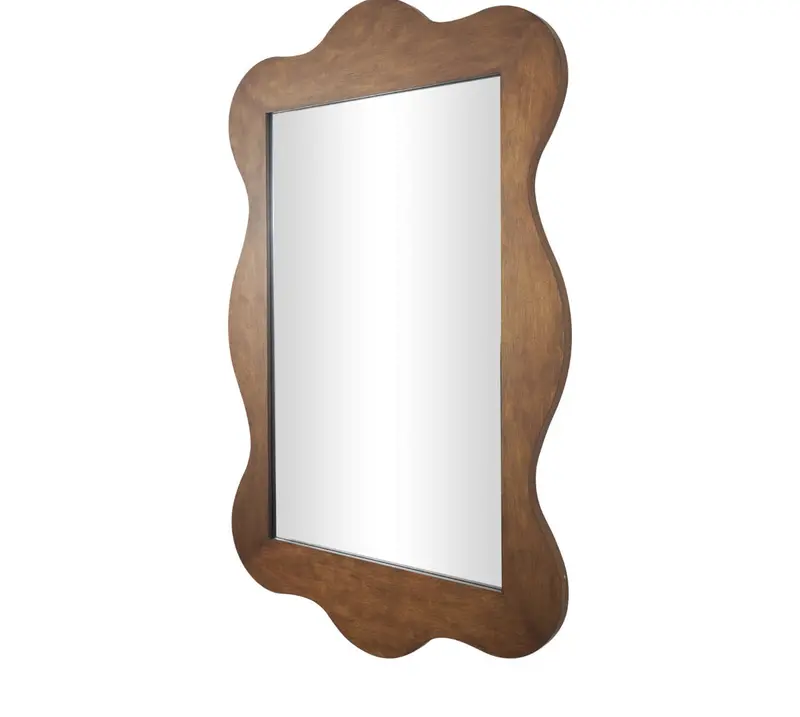 Brown Wooden Wall Mirror With Bold Wavy Frame, 41" X 65" X 2" 1