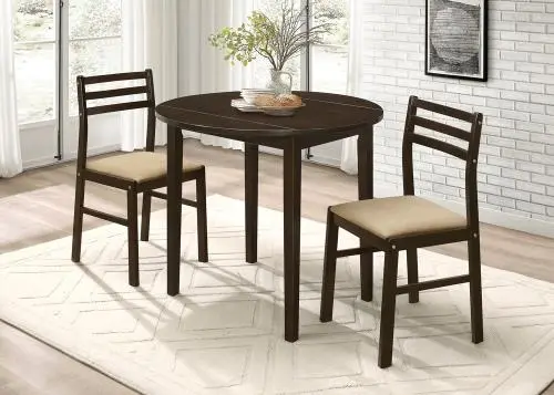 Bucknell 3-Piece Drop-Leaf Dining Set – Cappuccino Table & Tan Chairs 1