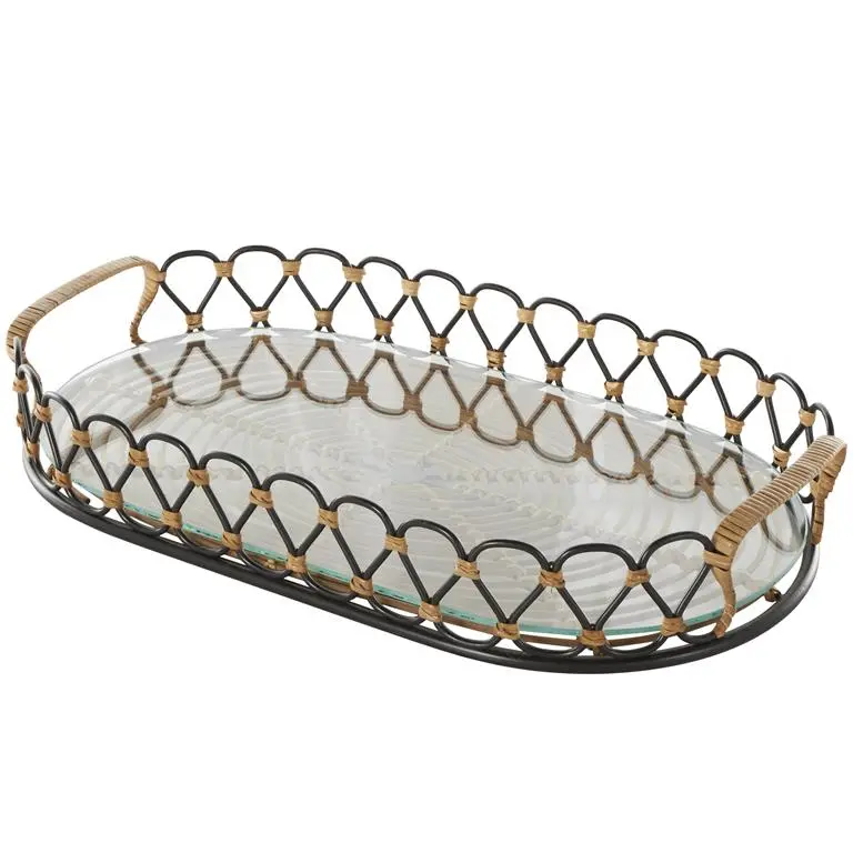 Circular Woven Metal Tray In Matte Black For Living Room Styling 1